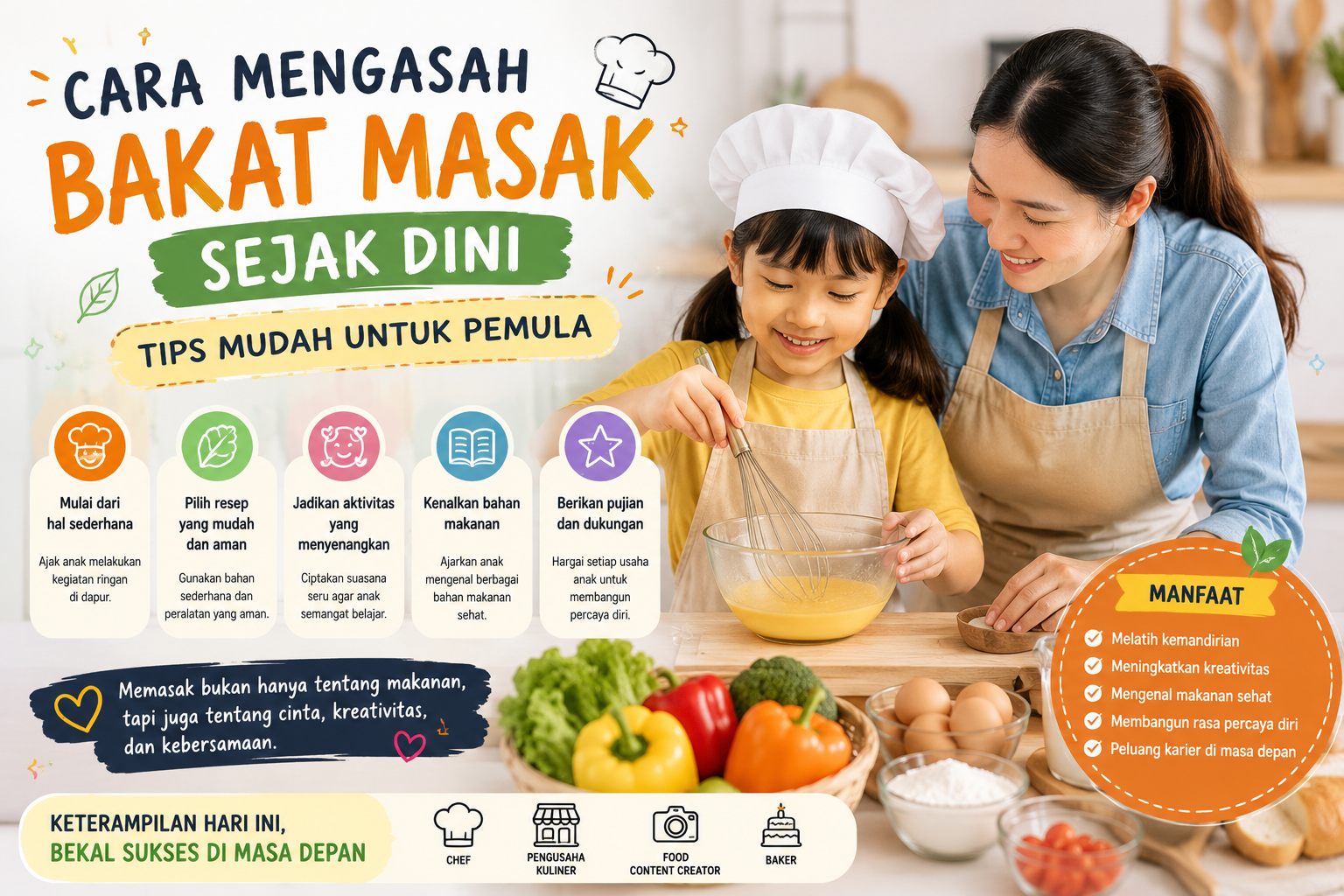 Pelajari cara mengasah bakat masak sejak dini dengan tips mudah untuk pemula. Cocok untuk anak-anak dan orang tua yang ingin mengembangkan keterampilan memasak.