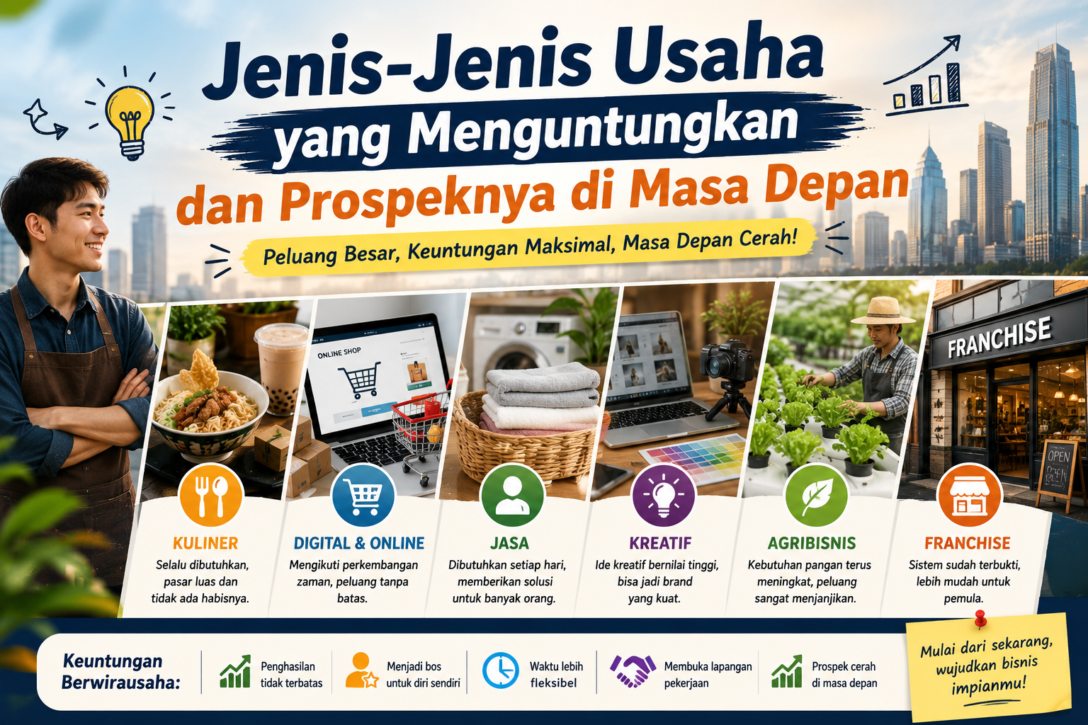 Ingin memulai bisnis? Kenali jenis-jenis usaha yang menguntungkan dan prospeknya di masa depan agar tidak salah langkah dalam berwirausaha.