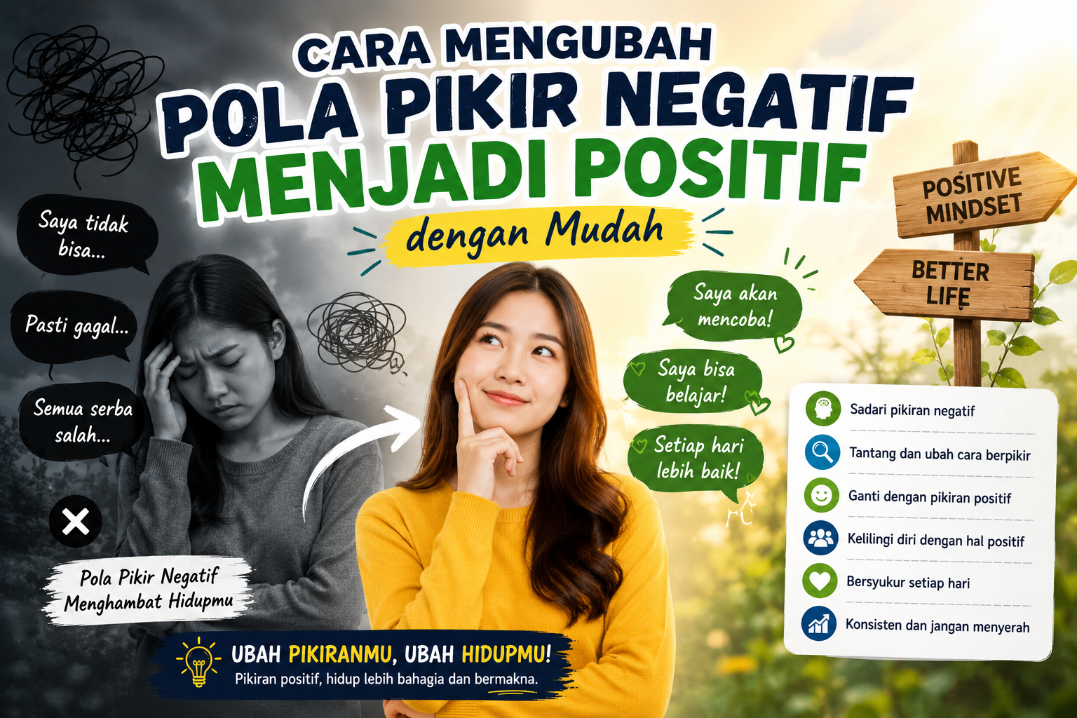 Pelajari cara mengubah pola pikir negatif menjadi positif dengan mudah melalui langkah sederhana yang bisa diterapkan dalam kehidupan sehari-hari.