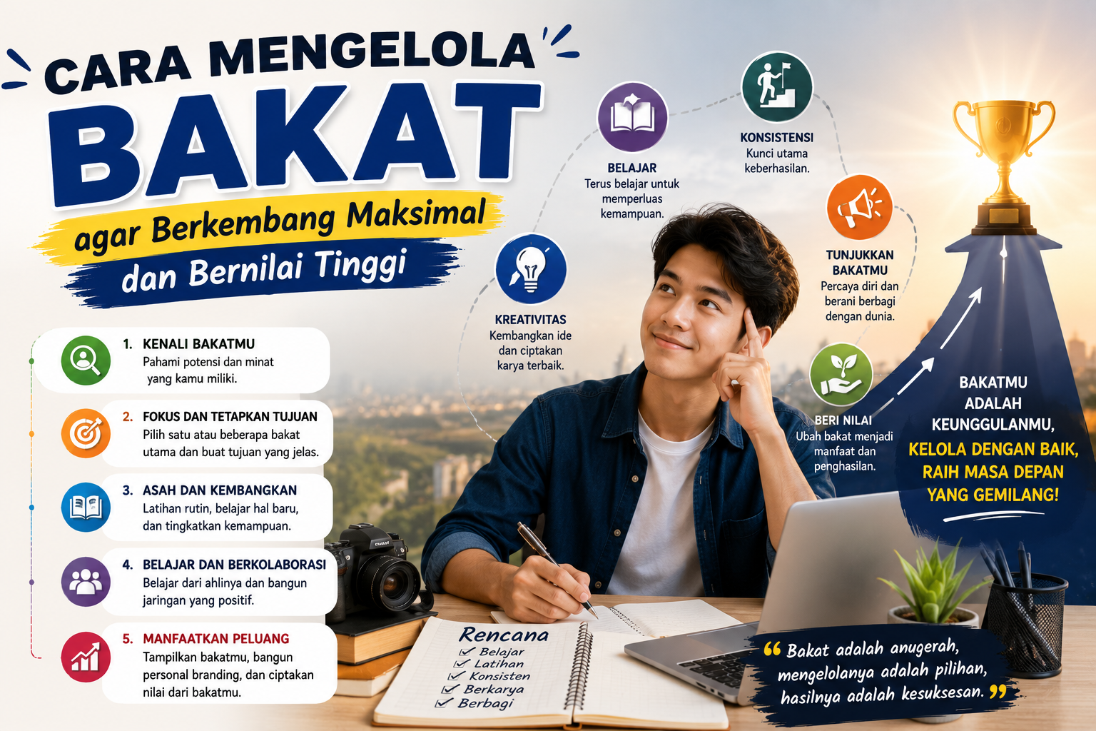 Pelajari cara mengelola bakat agar berkembang maksimal dan bernilai tinggi dengan langkah praktis yang bisa meningkatkan potensi diri dan peluang sukses.